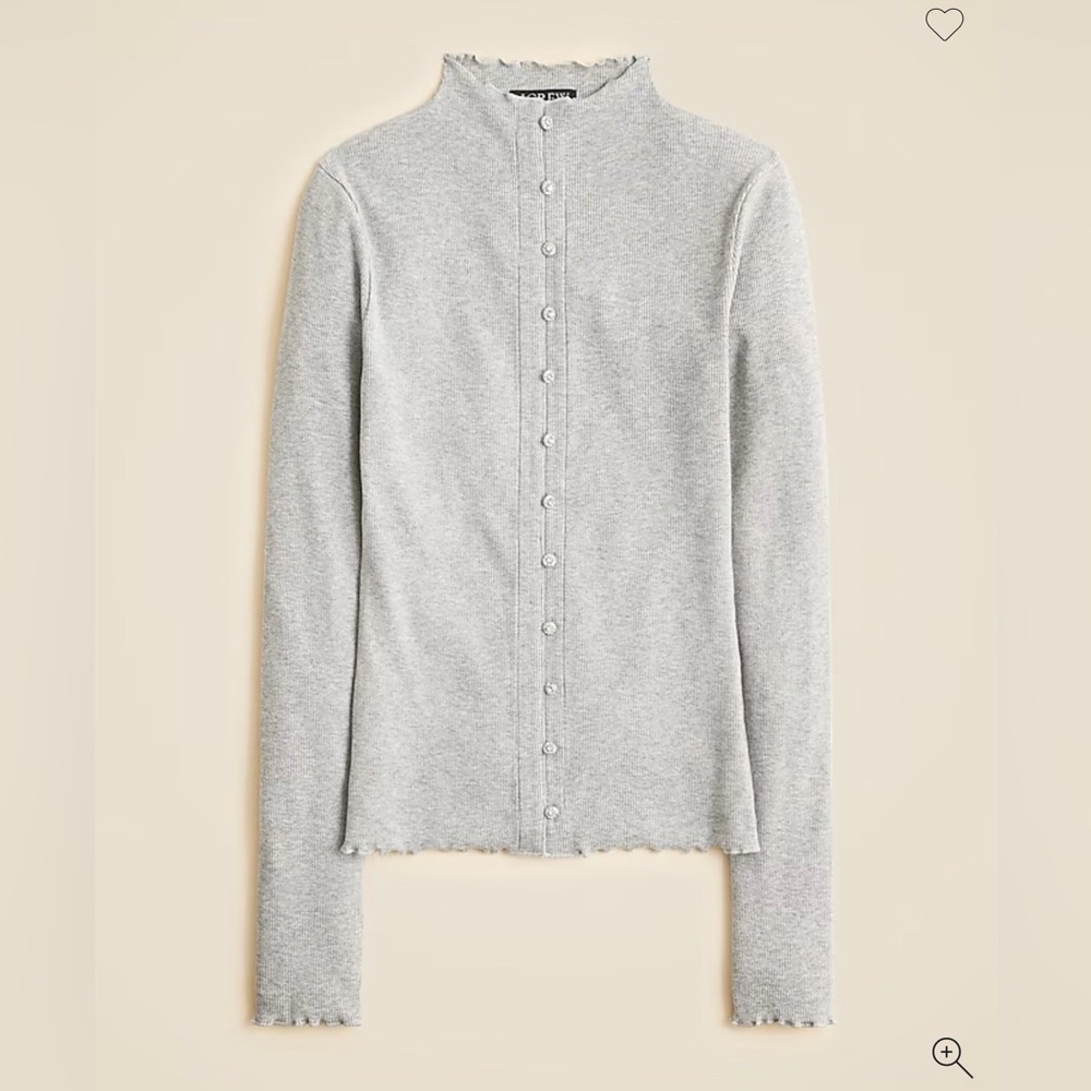 J‎ CREW M Perfect rib cardigan top with jewel buttons In Grey CP555